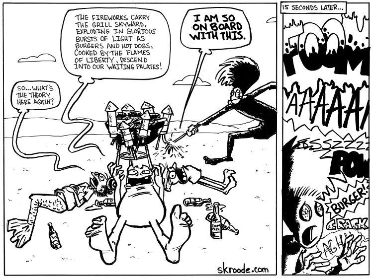 And the rocket's red glare, the grills bursting in air.